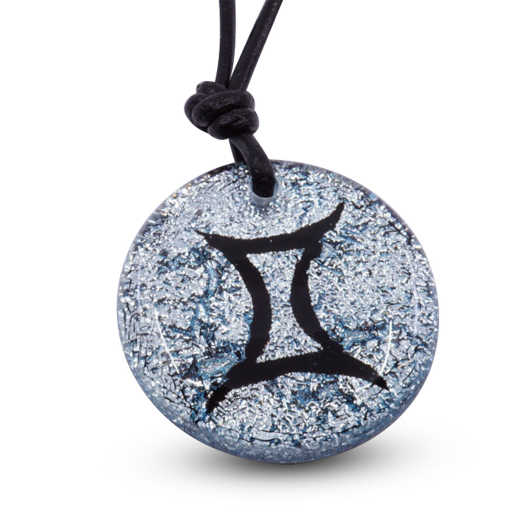 Adjustable leather necklace with Gemini zodiac charm