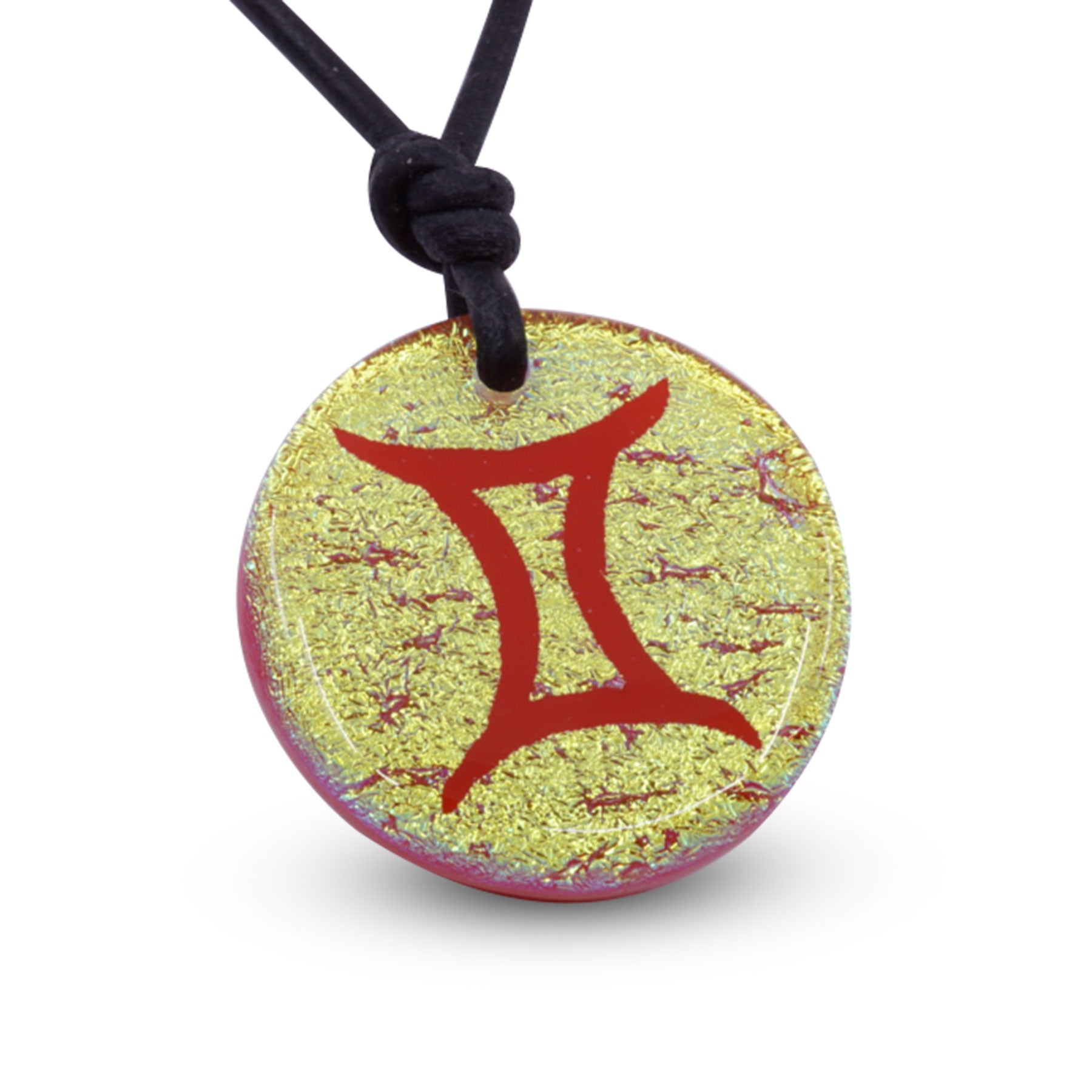 Adjustable leather necklace with Gemini zodiac charm